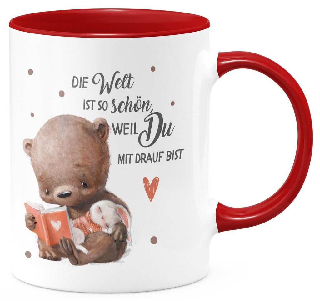 Keramik Tasse Die Welt ist so schön, weil Du mir drauf bist Bär und Hase - von Mikalino