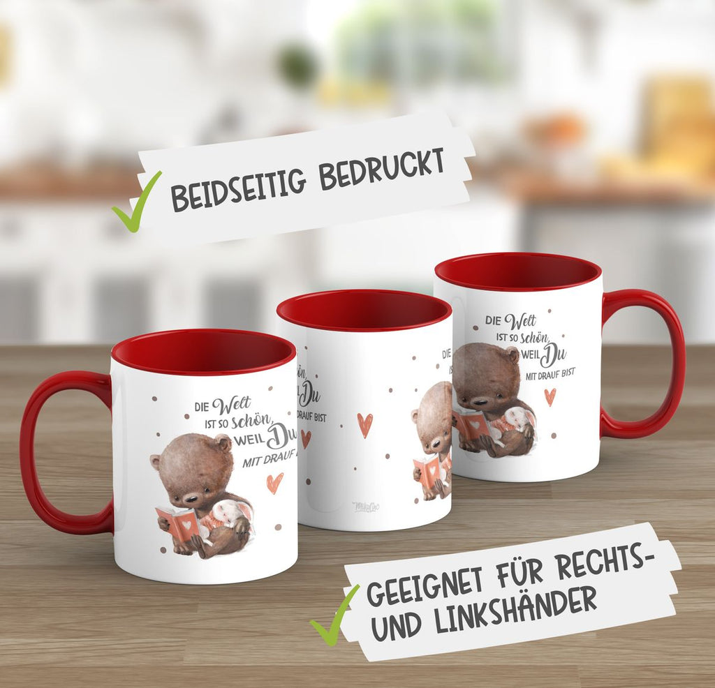 Keramik Tasse Die Welt ist so schön, weil Du mir drauf bist Bär und Hase - von Mikalino