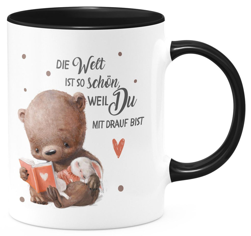 Keramik Tasse Die Welt ist so schön, weil Du mir drauf bist Bär und Hase - von Mikalino