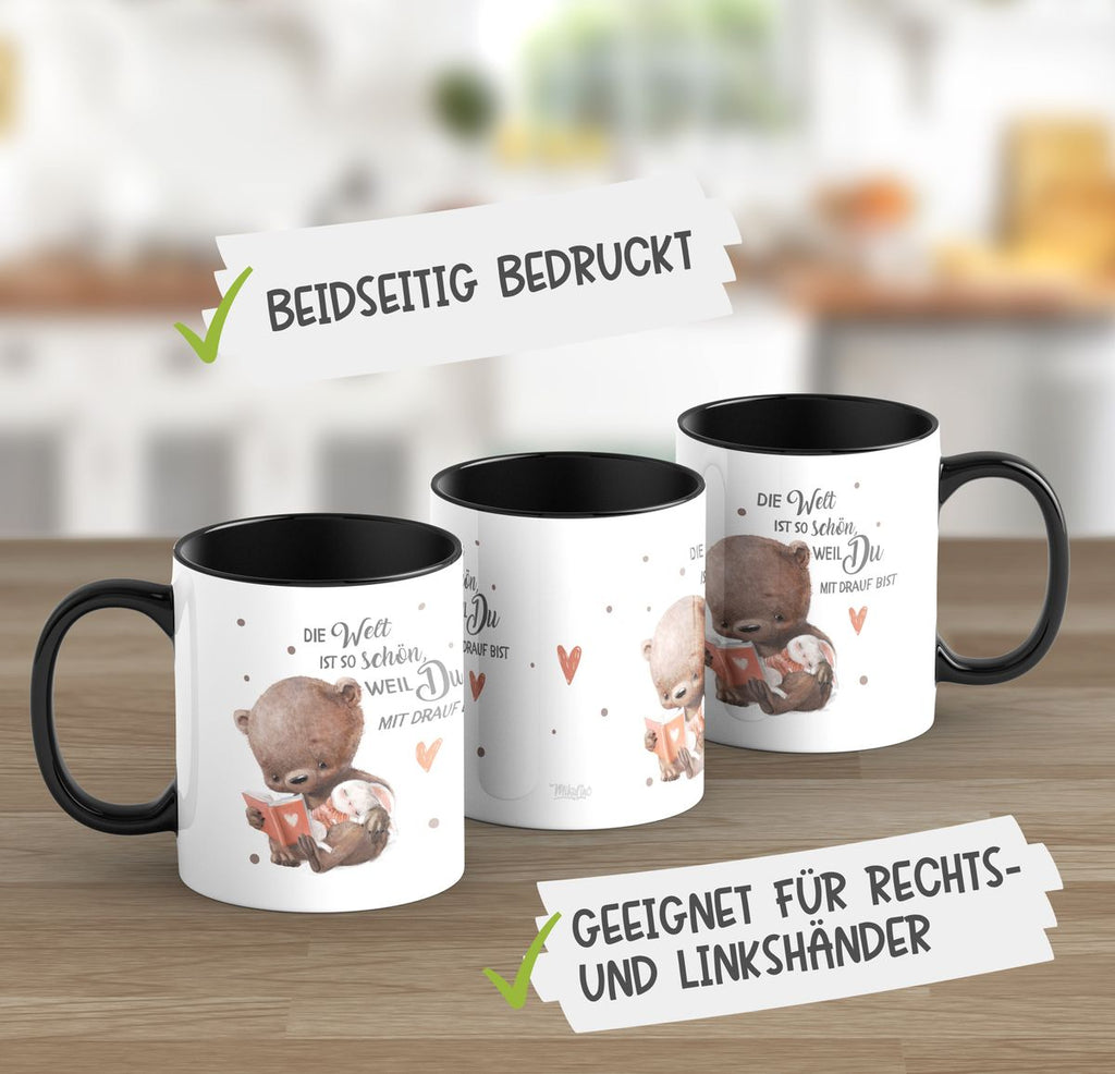 Keramik Tasse Die Welt ist so schön, weil Du mir drauf bist Bär und Hase - von Mikalino