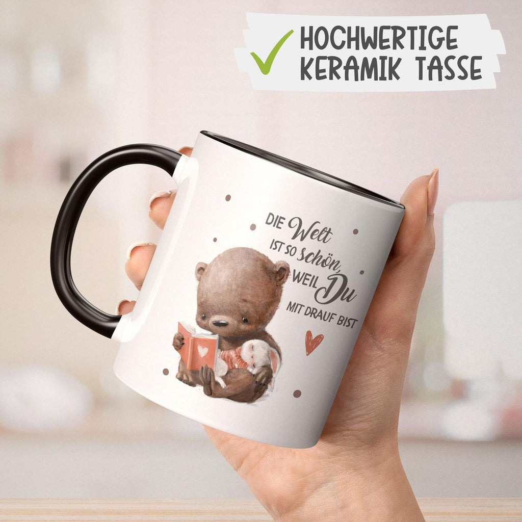 Keramik Tasse Die Welt ist so schön, weil Du mir drauf bist Bär und Hase - von Mikalino