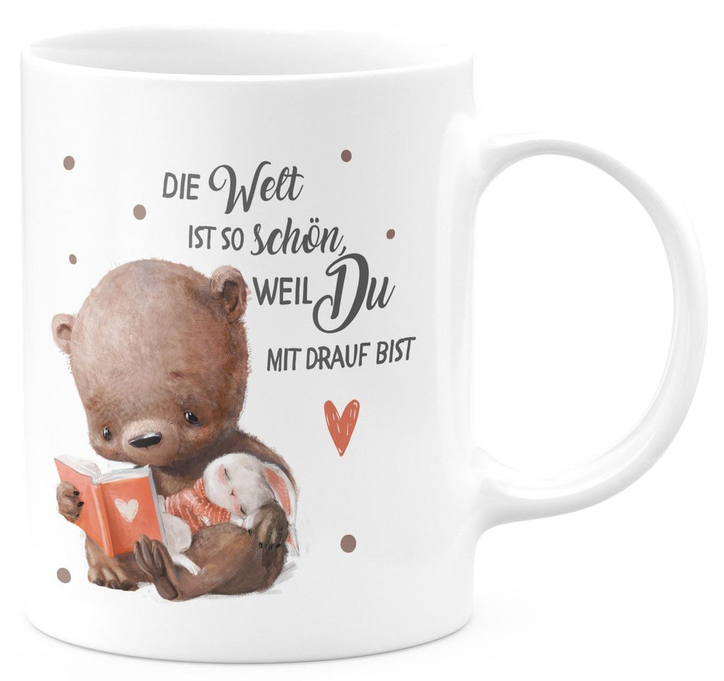 Keramik Tasse Die Welt ist so schön, weil Du mir drauf bist Bär und Hase - von Mikalino