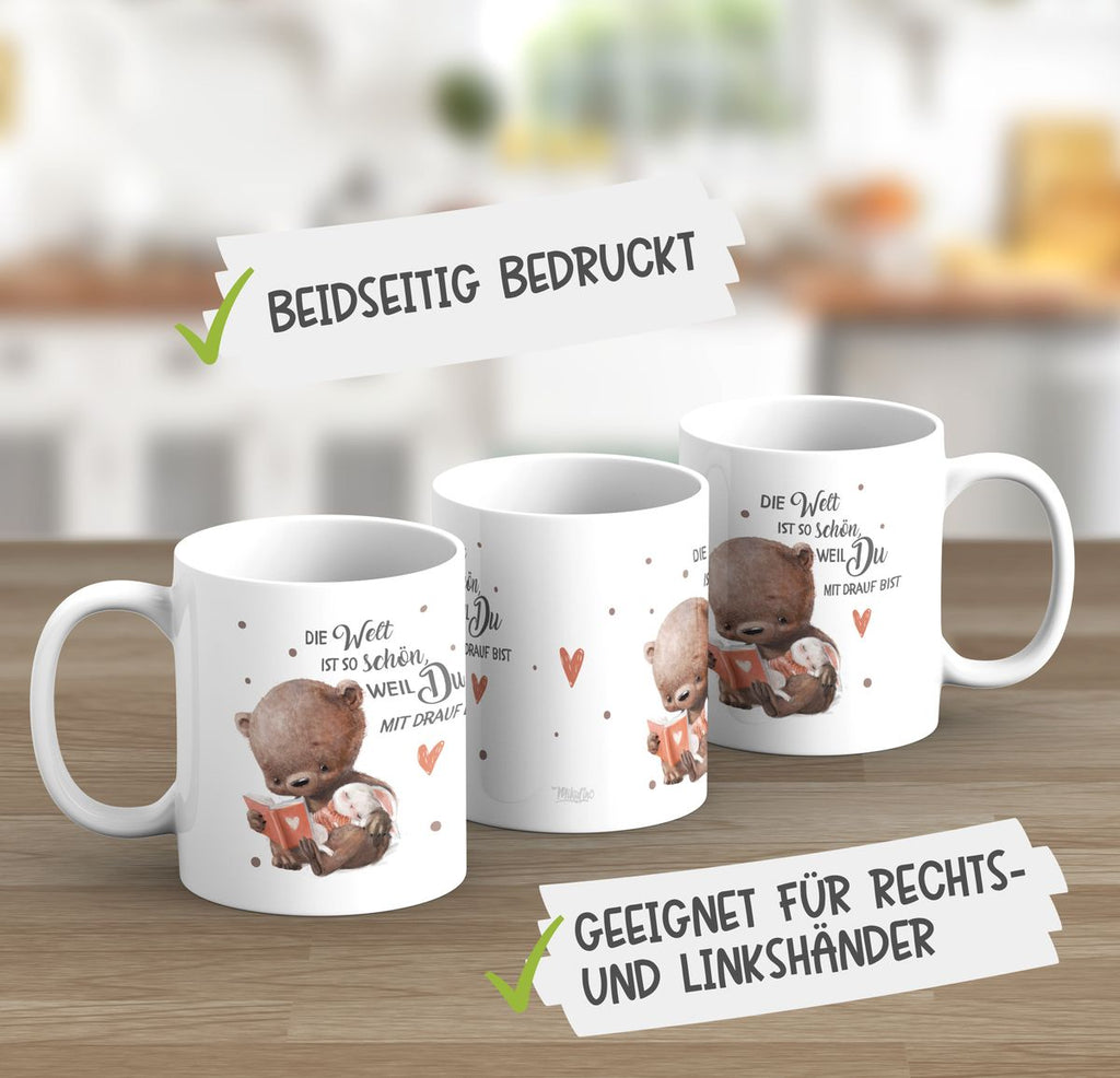 Keramik Tasse Die Welt ist so schön, weil Du mir drauf bist Bär und Hase - von Mikalino