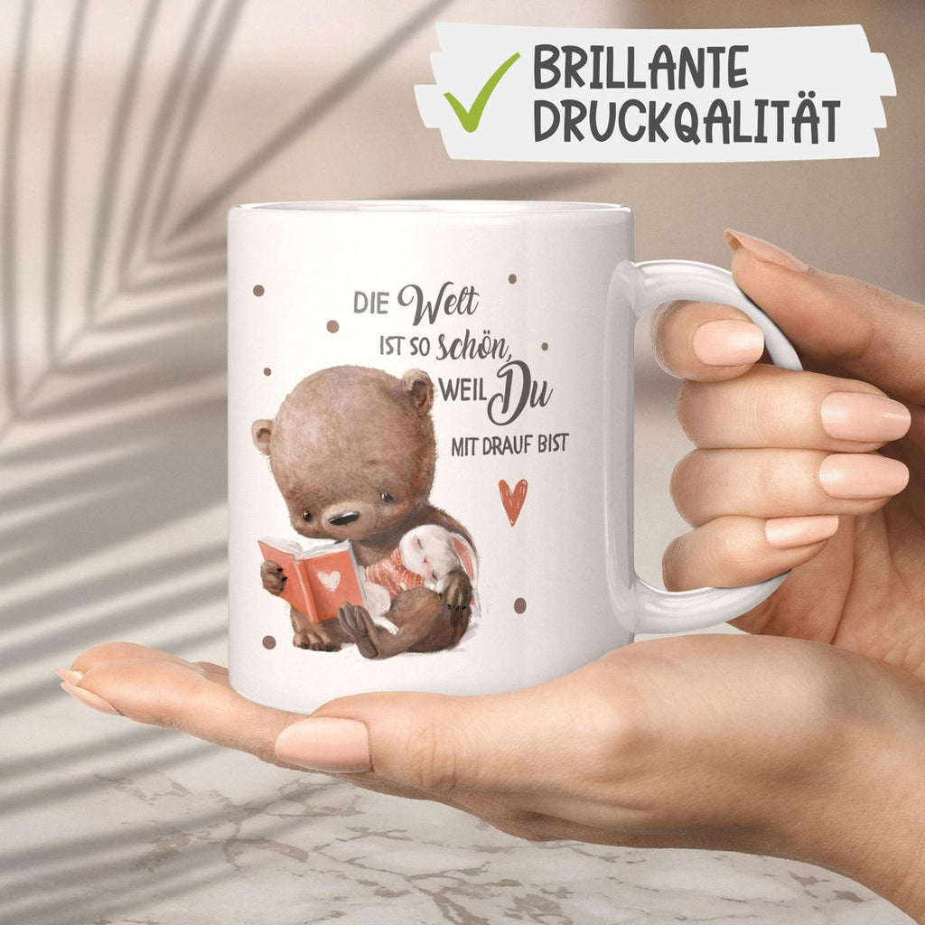 Keramik Tasse Die Welt ist so schön, weil Du mir drauf bist Bär und Hase - von Mikalino