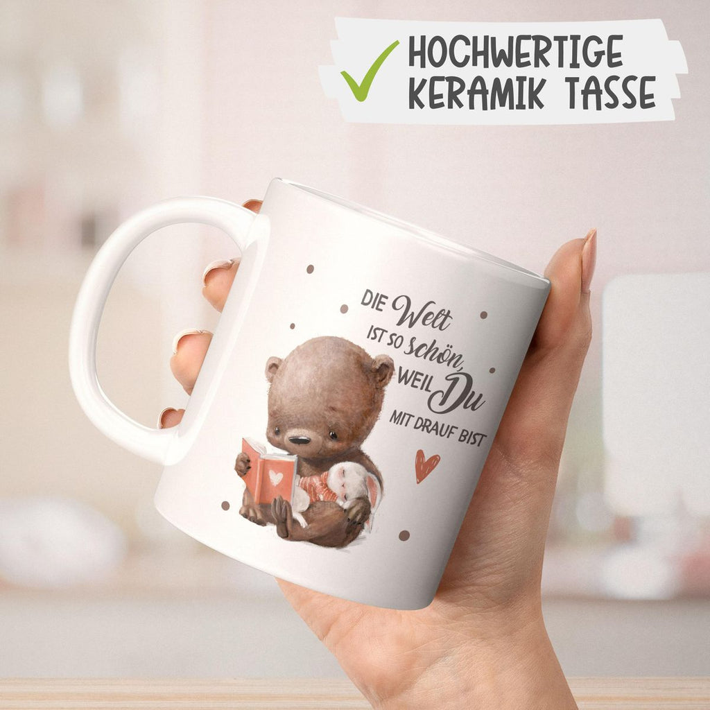 Keramik Tasse Die Welt ist so schön, weil Du mir drauf bist Bär und Hase - von Mikalino