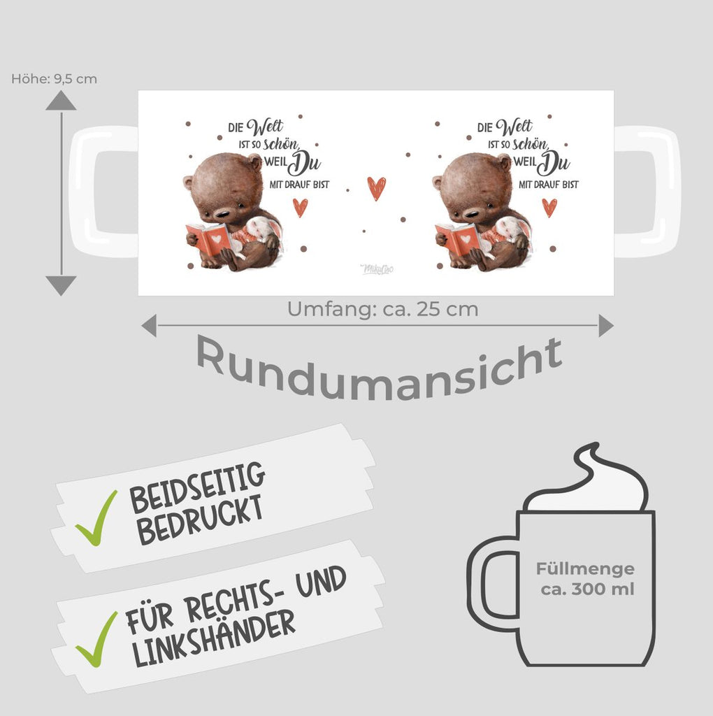 Keramik Tasse Die Welt ist so schön, weil Du mir drauf bist Bär und Hase - von Mikalino