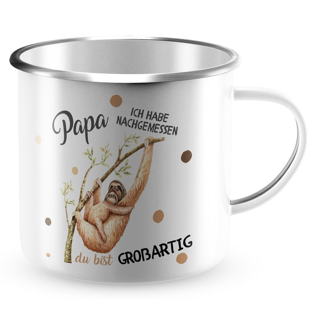 Emaille Tasse Papa - Ich habe nachgemessen Du bist grossartig Faultier - von Mikalino