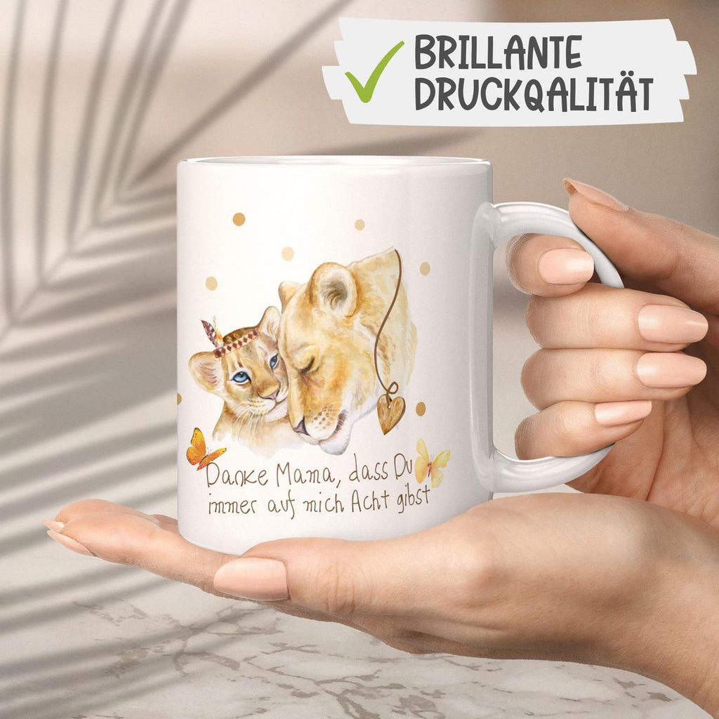 Keramik Tasse Danke Mama, dass Du immer auf mich Acht gibst - von Mikalino