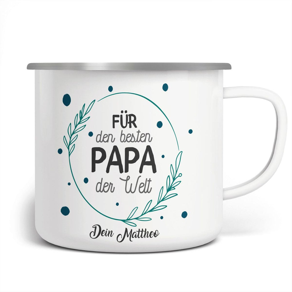 Emaille Tasse mit individuellem Namen Für den besten Papa der Welt optional mit Wunschname - von Mikalino