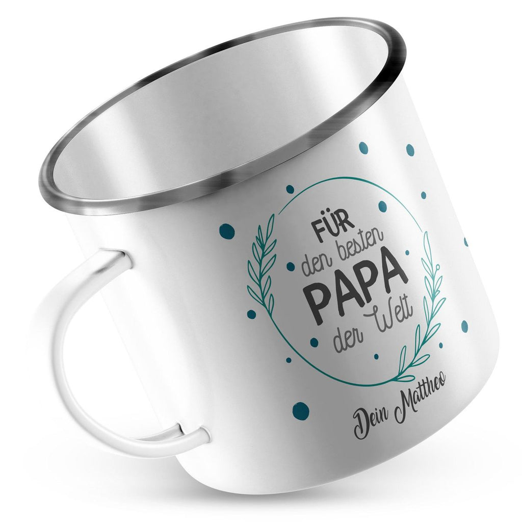 Emaille Tasse mit individuellem Namen Für den besten Papa der Welt optional mit Wunschname - von Mikalino