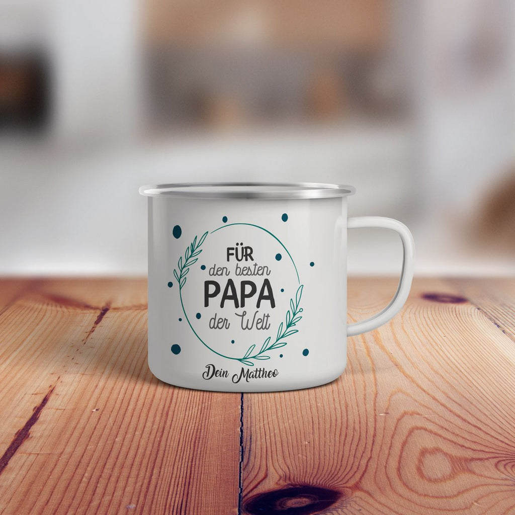 Emaille Tasse mit individuellem Namen Für den besten Papa der Welt optional mit Wunschname - von Mikalino