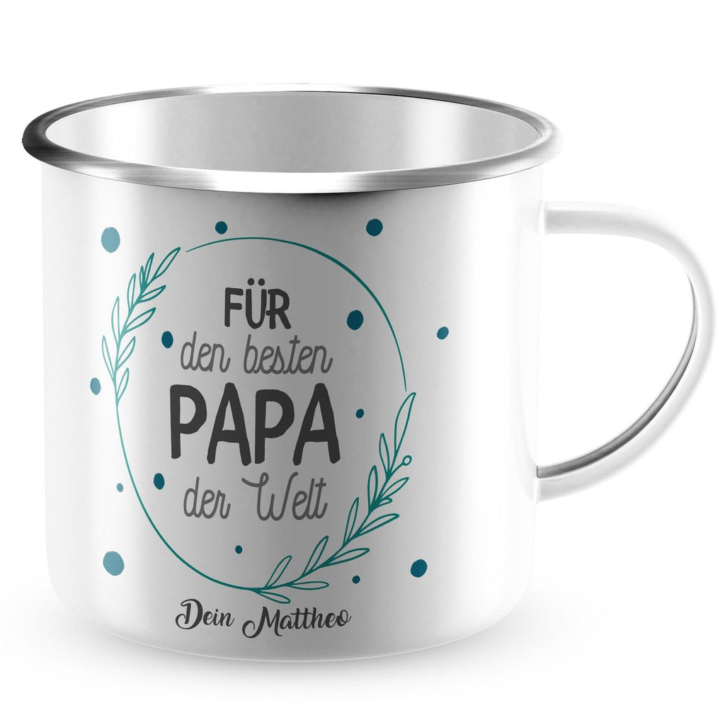 Emaille Tasse mit individuellem Namen Für den besten Papa der Welt optional mit Wunschname - von Mikalino