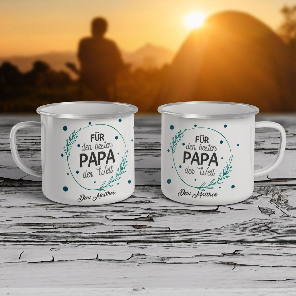 Emaille Tasse mit individuellem Namen Für den besten Papa der Welt optional mit Wunschname - von Mikalino