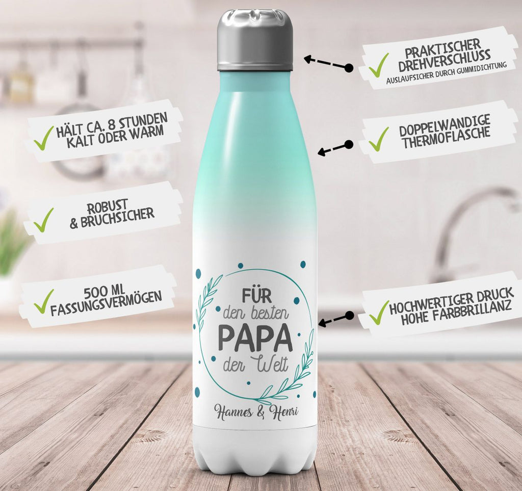 Thermo Trinkflasche Für den besten Papa der Welt mit Wunschname - von Mikalino