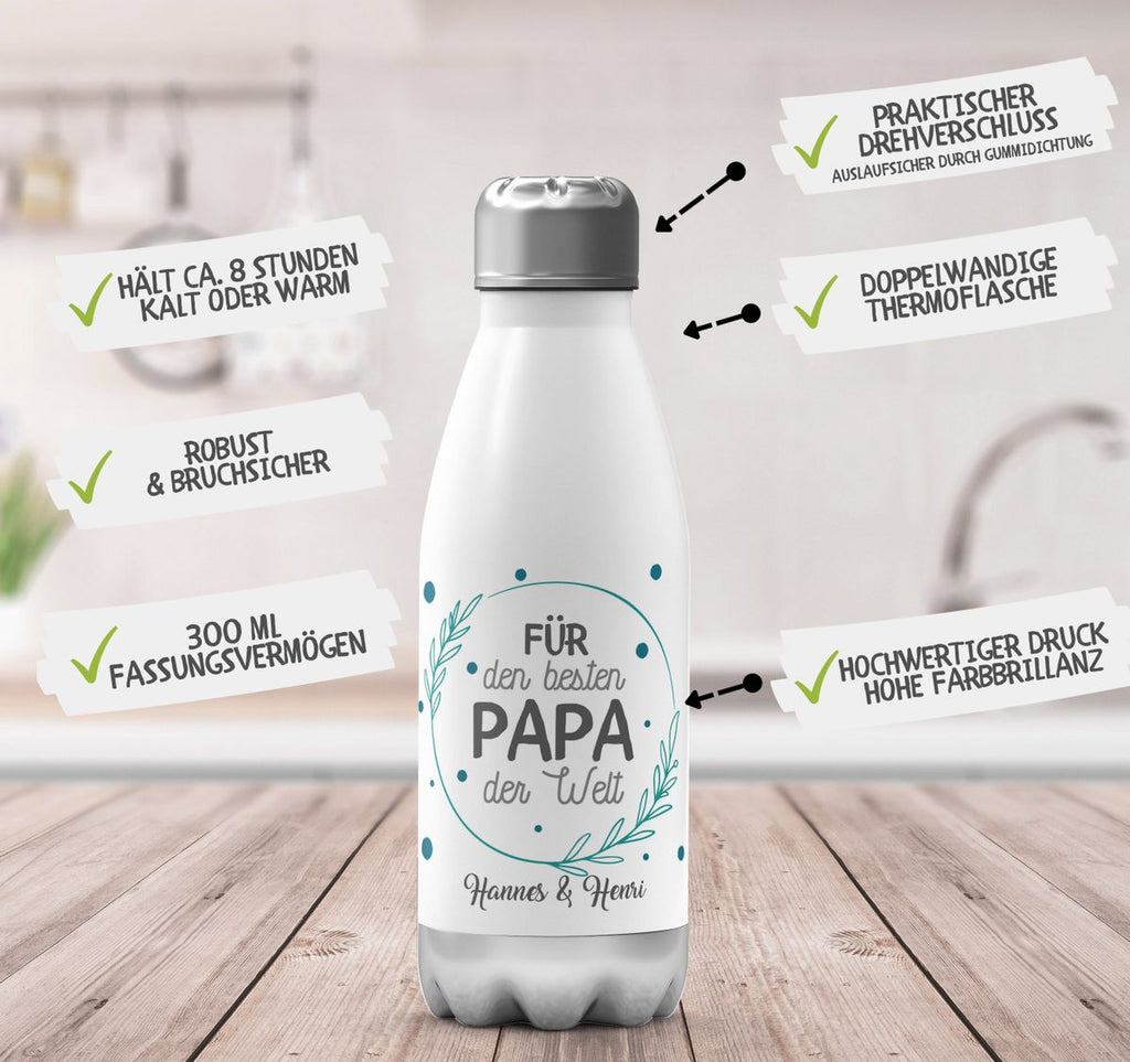 Thermo Trinkflasche Für den besten Papa der Welt mit Wunschname - von Mikalino