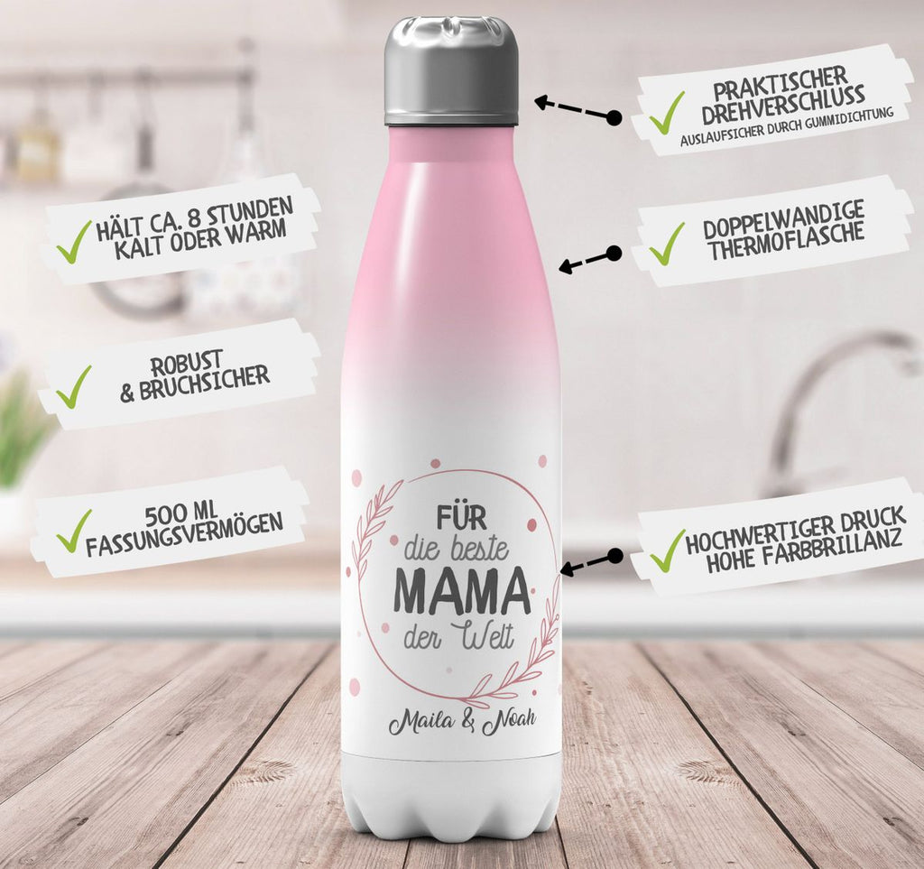 Thermo Trinkflasche Für die beste Mama der Welt mit Wunschname - von Mikalino