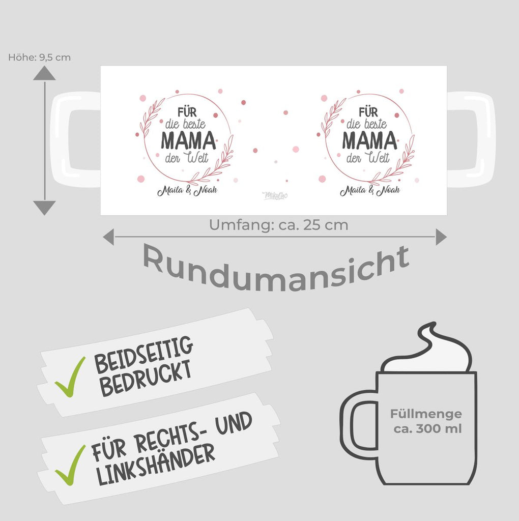 Keramik Tasse Für die beste Mama der Welt mit Wunschname - von Mikalino