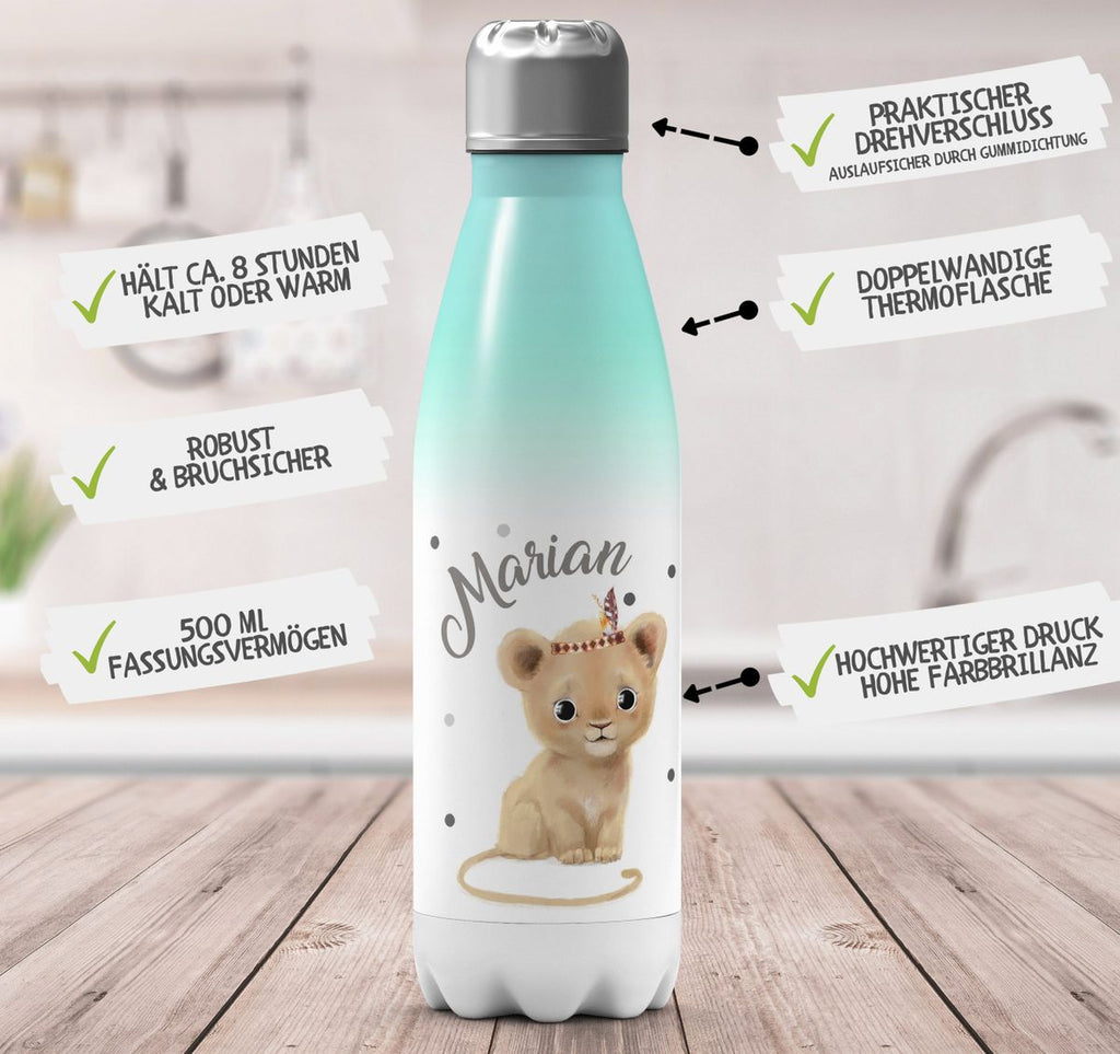 Thermo Trinkflasche Baby Löwe mit Namen - von Mikalino