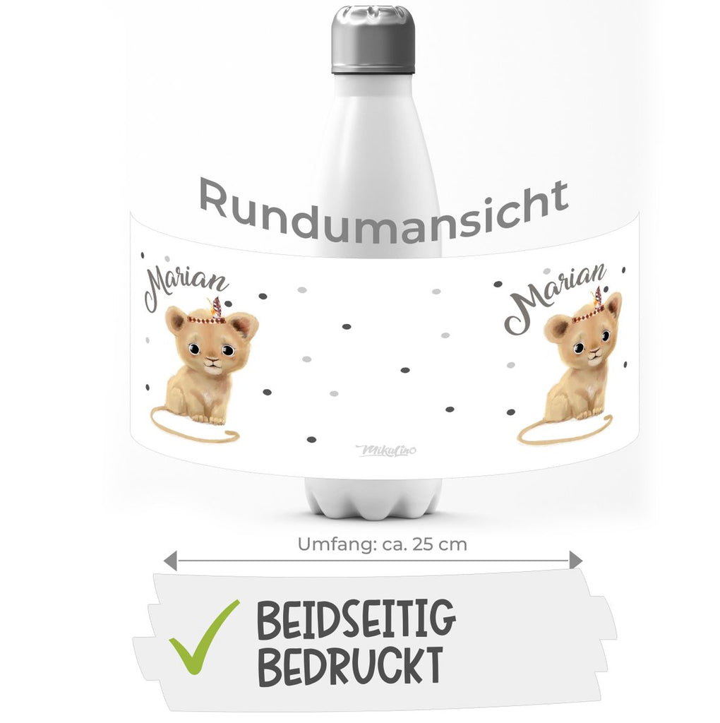 Thermo Trinkflasche Baby Löwe mit Namen - von Mikalino