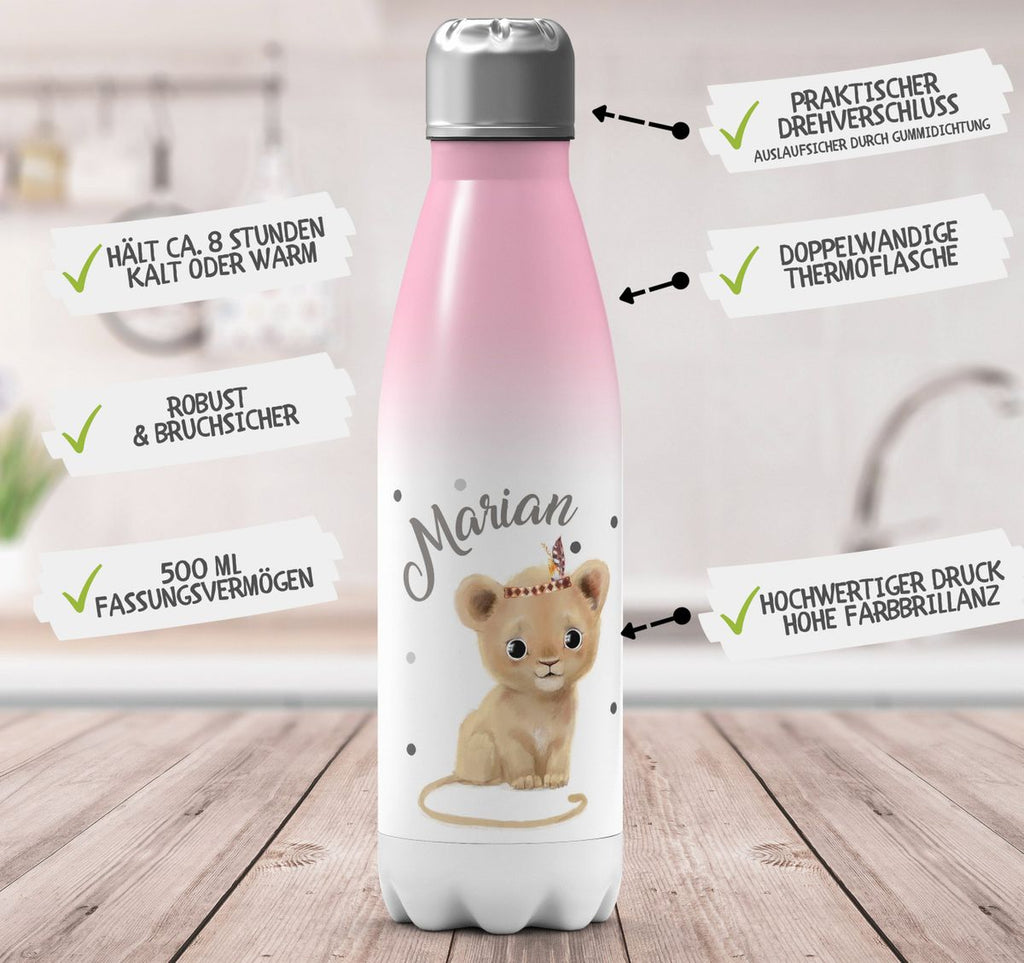 Thermo Trinkflasche Baby Löwe mit Namen - von Mikalino