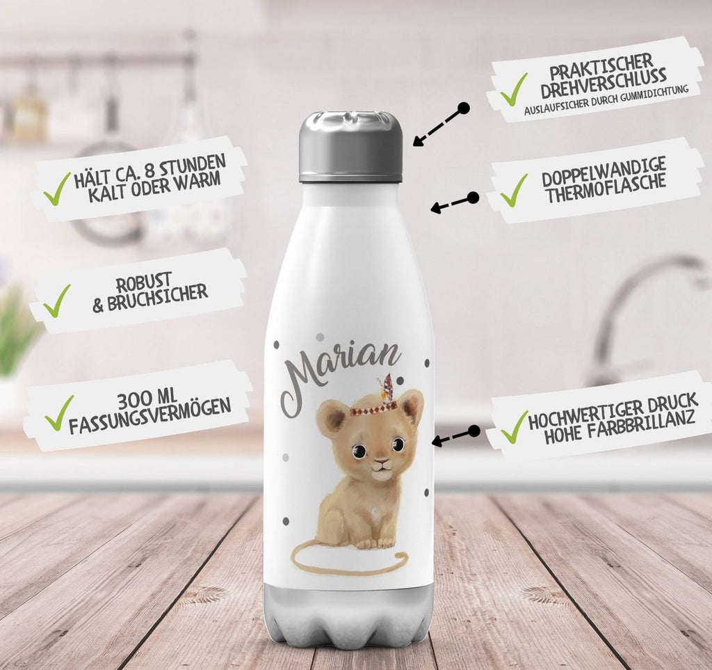 Thermo Trinkflasche Baby Löwe mit Namen - von Mikalino