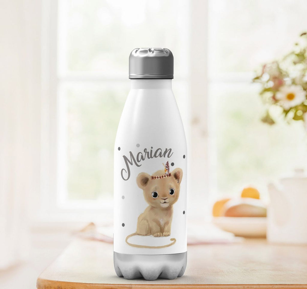 Thermo Trinkflasche Baby Löwe mit Namen - von Mikalino