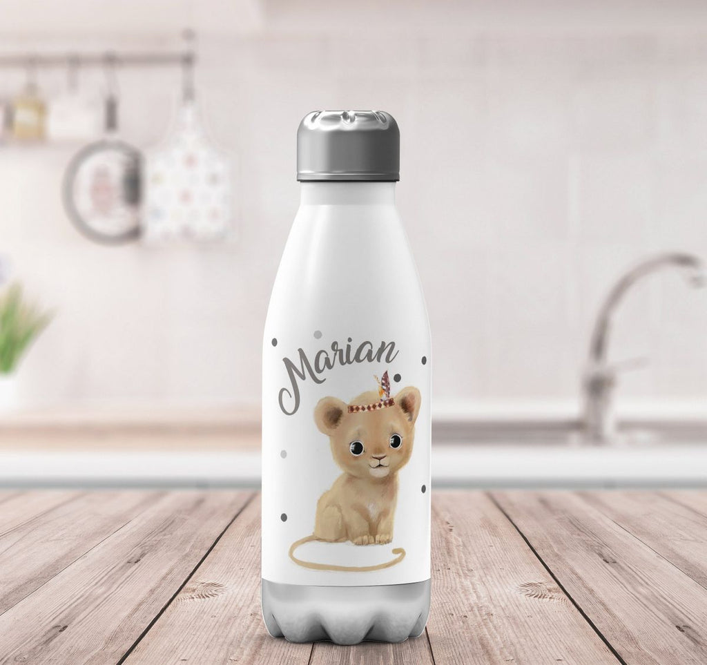 Thermo Trinkflasche Baby Löwe mit Namen - von Mikalino