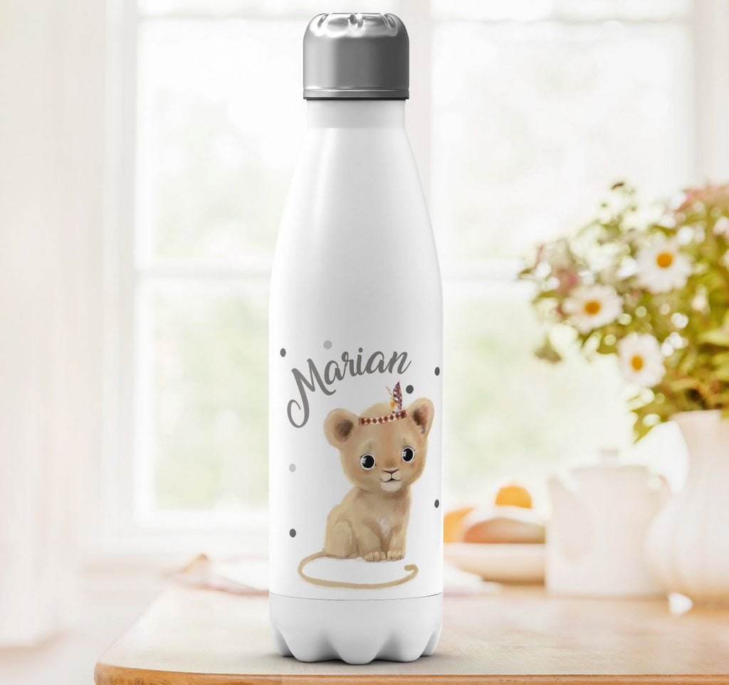 Thermo Trinkflasche Baby Löwe mit Namen - von Mikalino