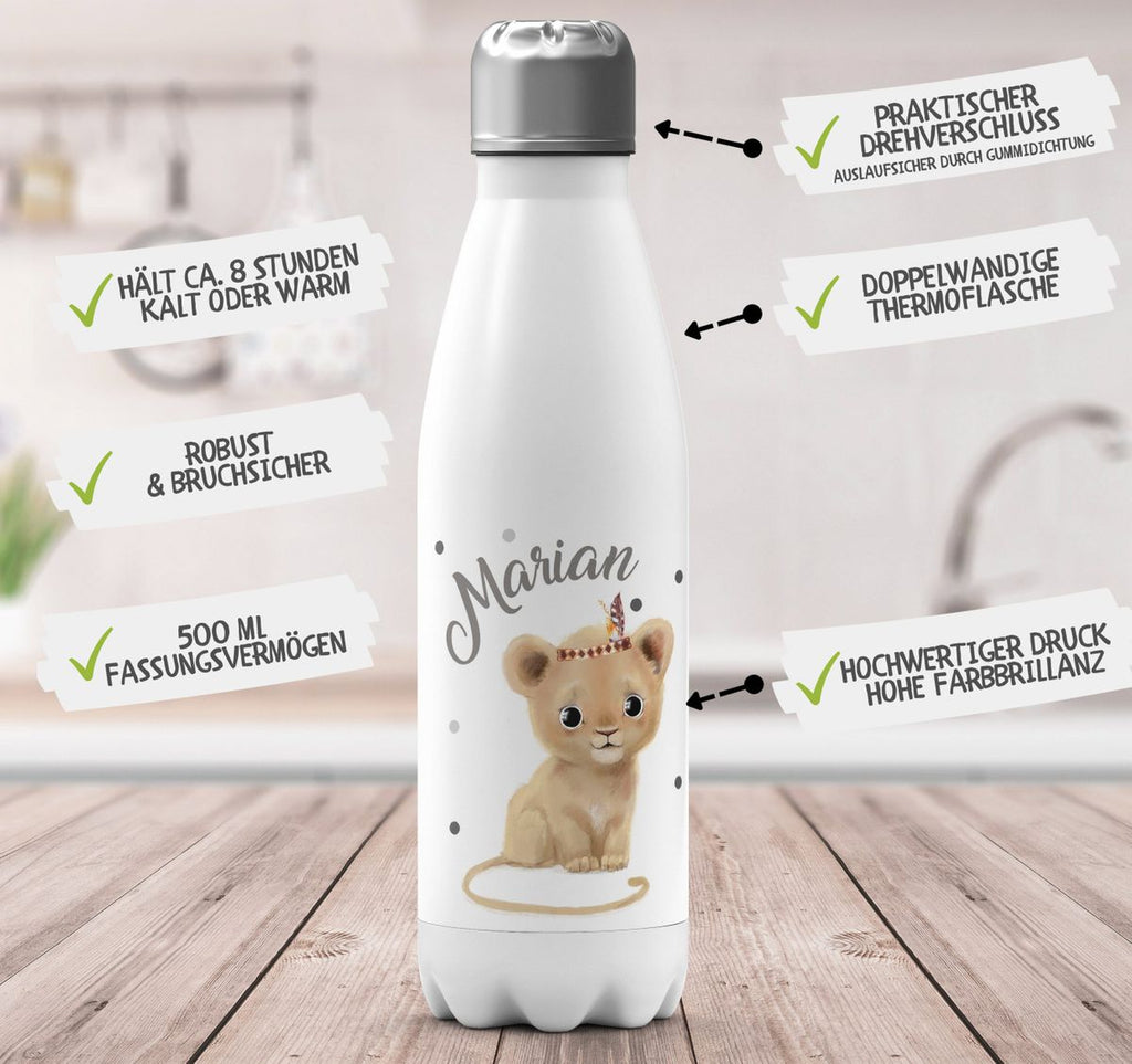 Thermo Trinkflasche Baby Löwe mit Namen - von Mikalino