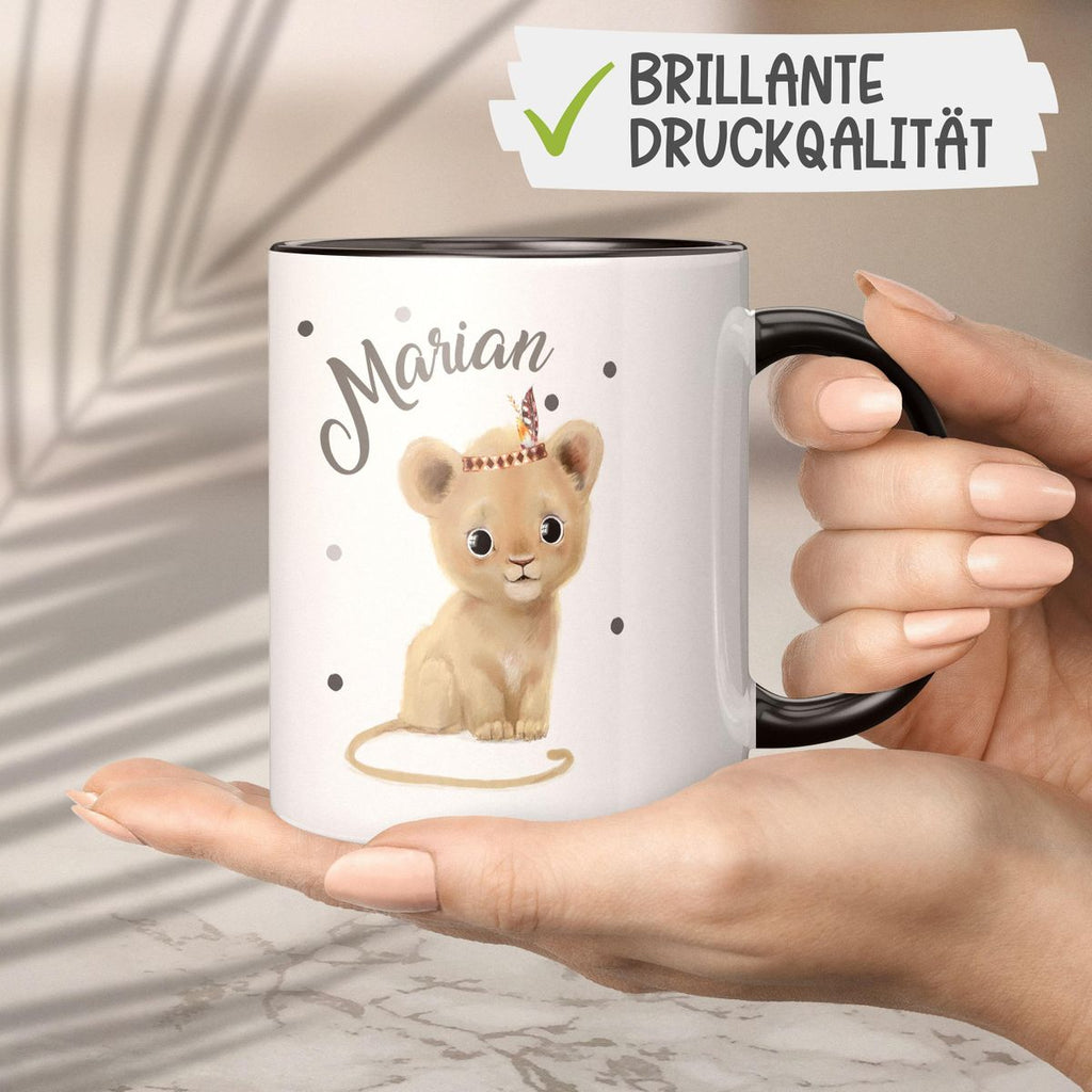 Keramik Tasse Baby Löwe mit Namen - von Mikalino