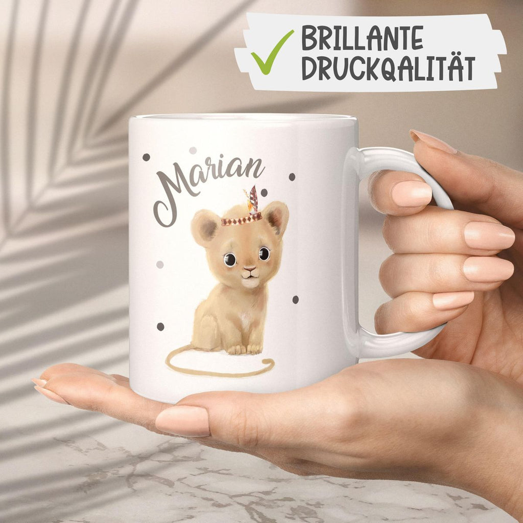 Keramik Tasse Baby Löwe mit Namen - von Mikalino