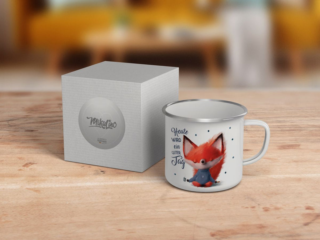 Emaille Tasse Fuchs Heute wird ein guter Tag - von Mikalino