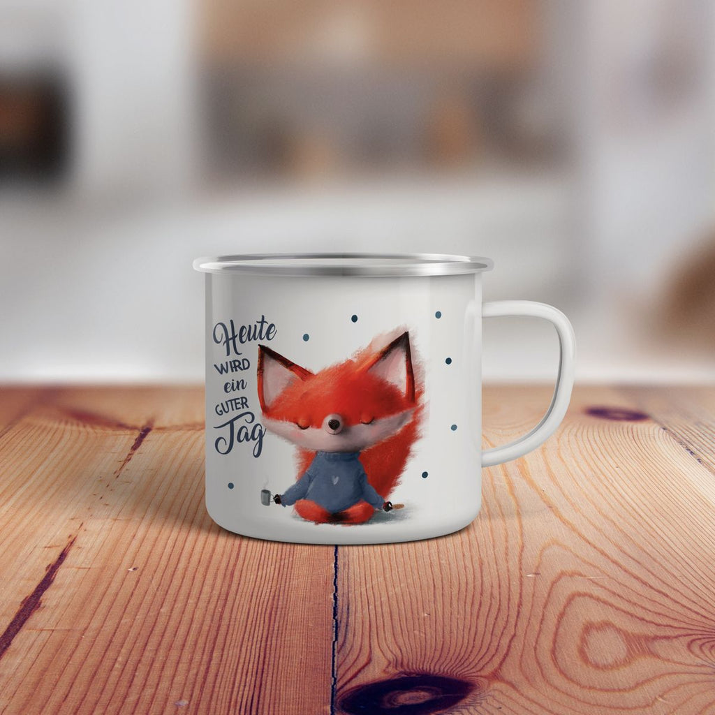 Emaille Tasse Fuchs Heute wird ein guter Tag - von Mikalino