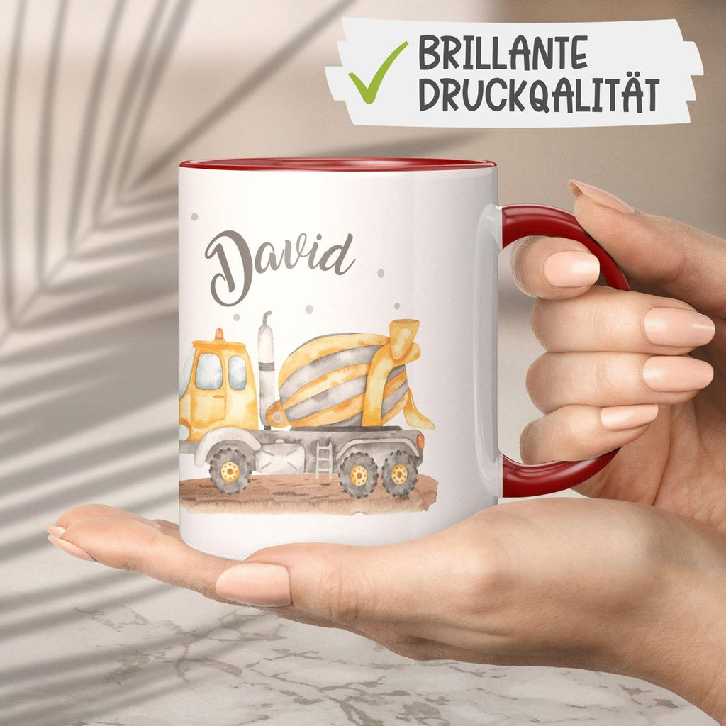 Keramik Tasse Betonmischer mit Namen - von Mikalino