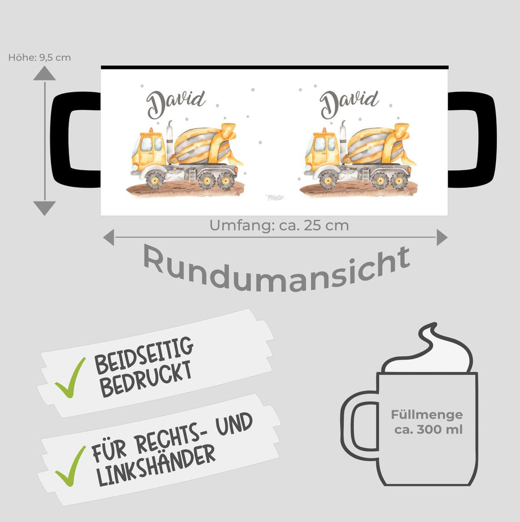 Keramik Tasse Betonmischer mit Namen - von Mikalino