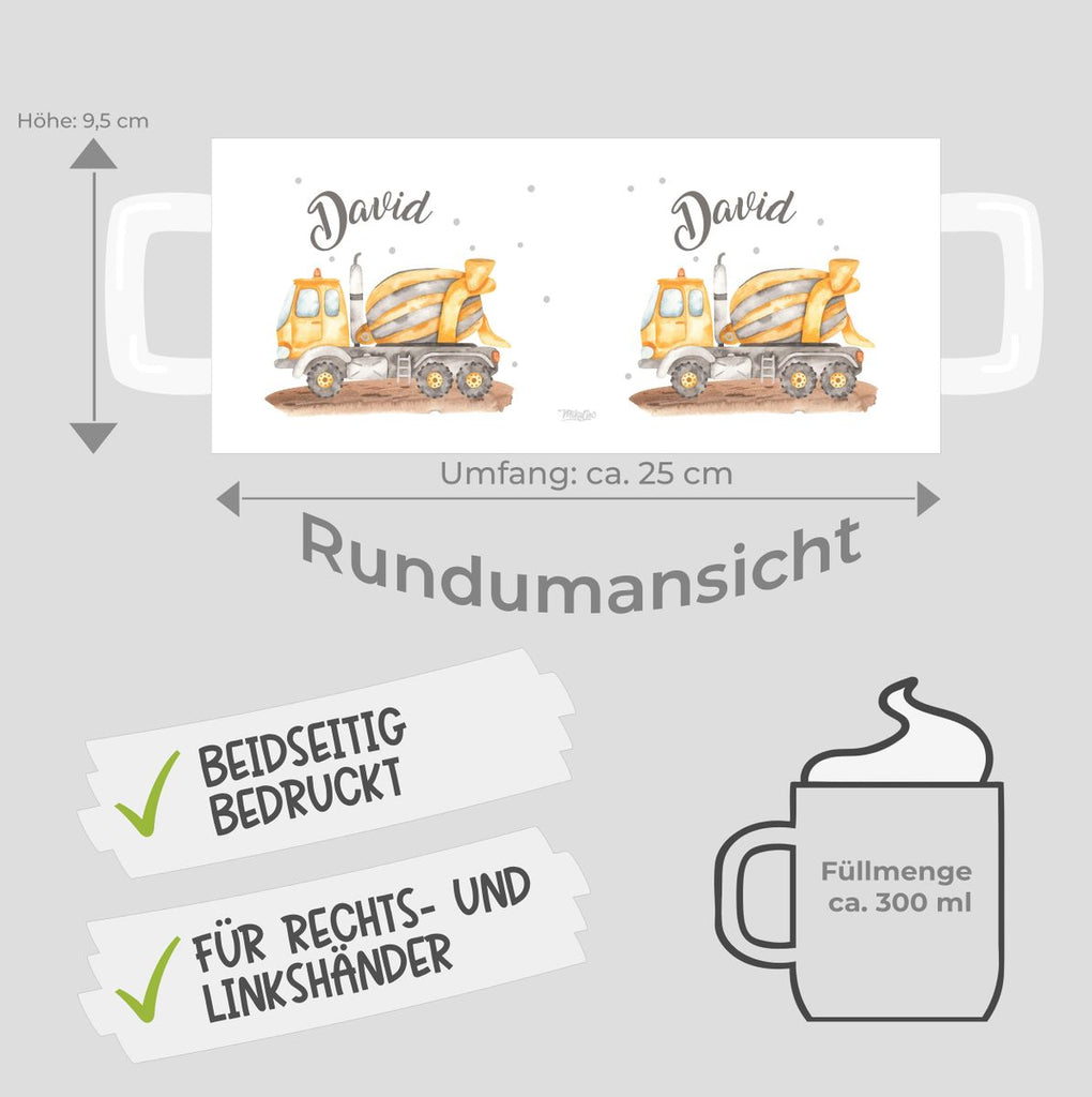 Keramik Tasse Betonmischer mit Namen - von Mikalino