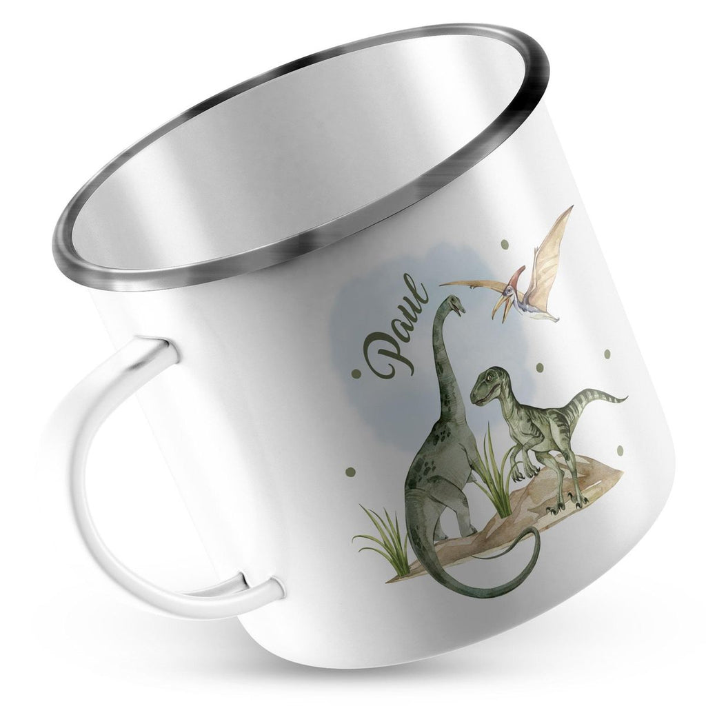 Emaille Tasse Dinosaurier mit Namen - von Mikalino