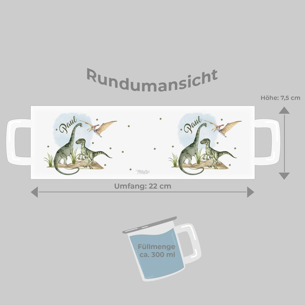 Emaille Tasse Dinosaurier mit Namen - von Mikalino