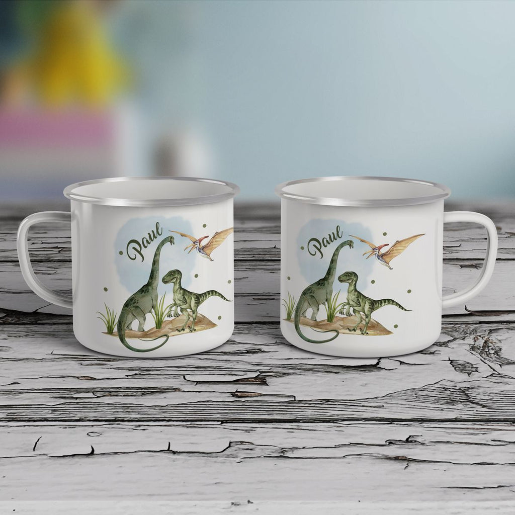 Emaille Tasse Dinosaurier mit Namen - von Mikalino