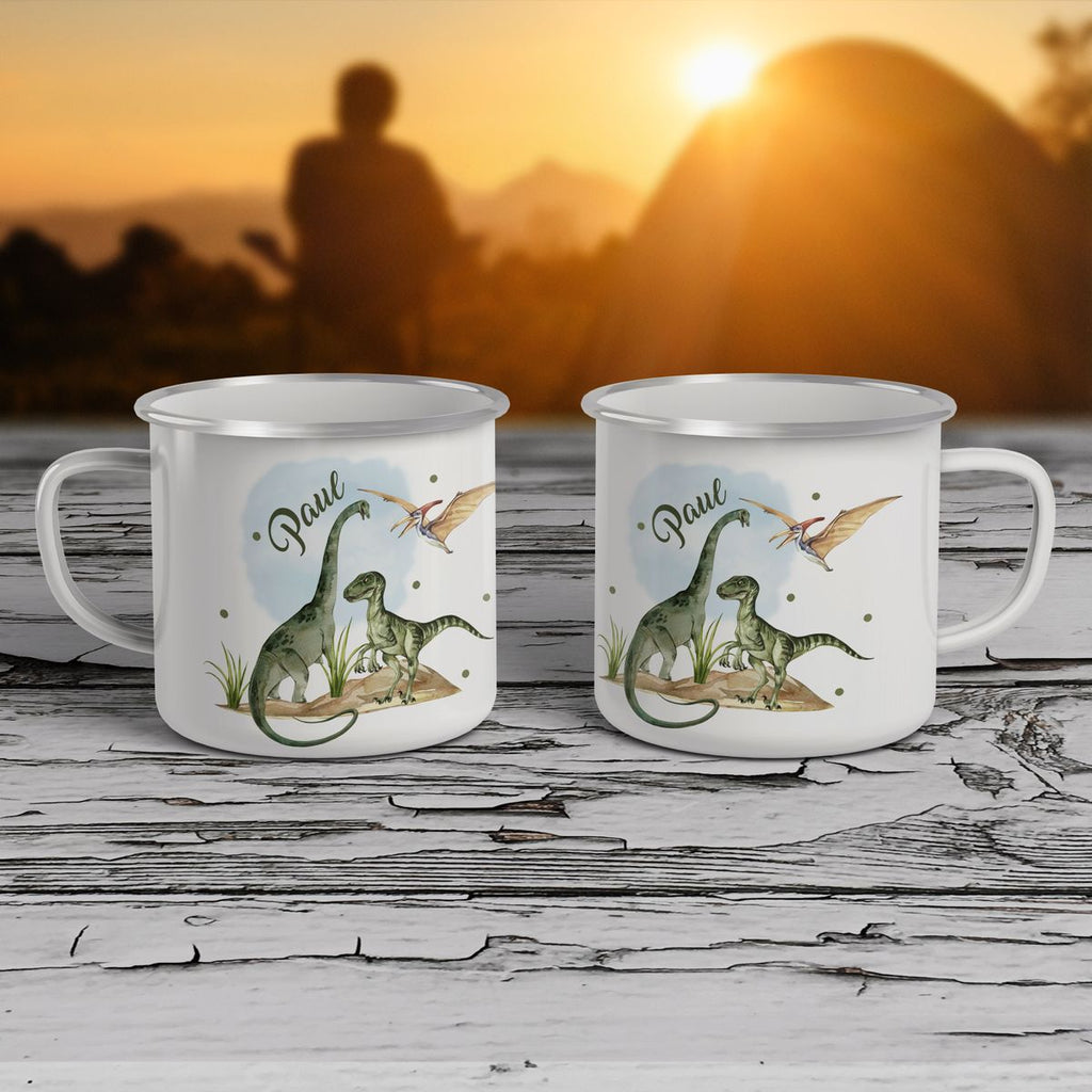 Emaille Tasse Dinosaurier mit Namen - von Mikalino