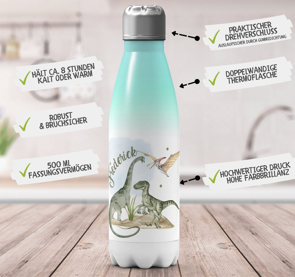 Thermo Trinkflasche Dinosaurier mit Namen - von Mikalino