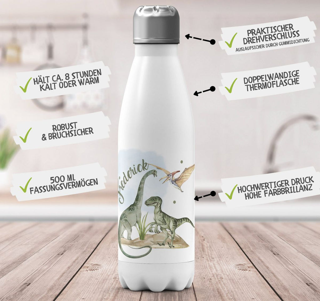 Thermo Trinkflasche Dinosaurier mit Namen - von Mikalino