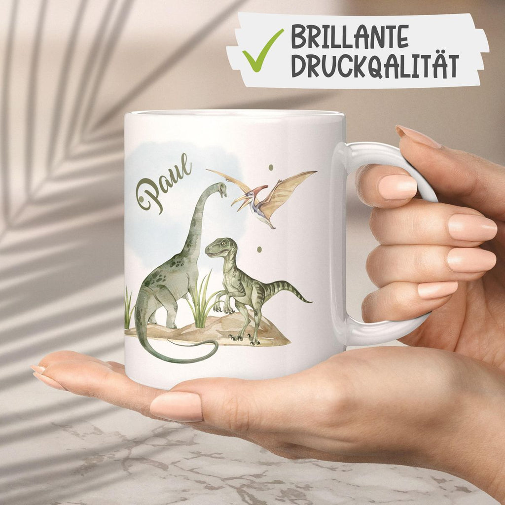 Keramik Tasse Dinosaurier mit Namen - von Mikalino