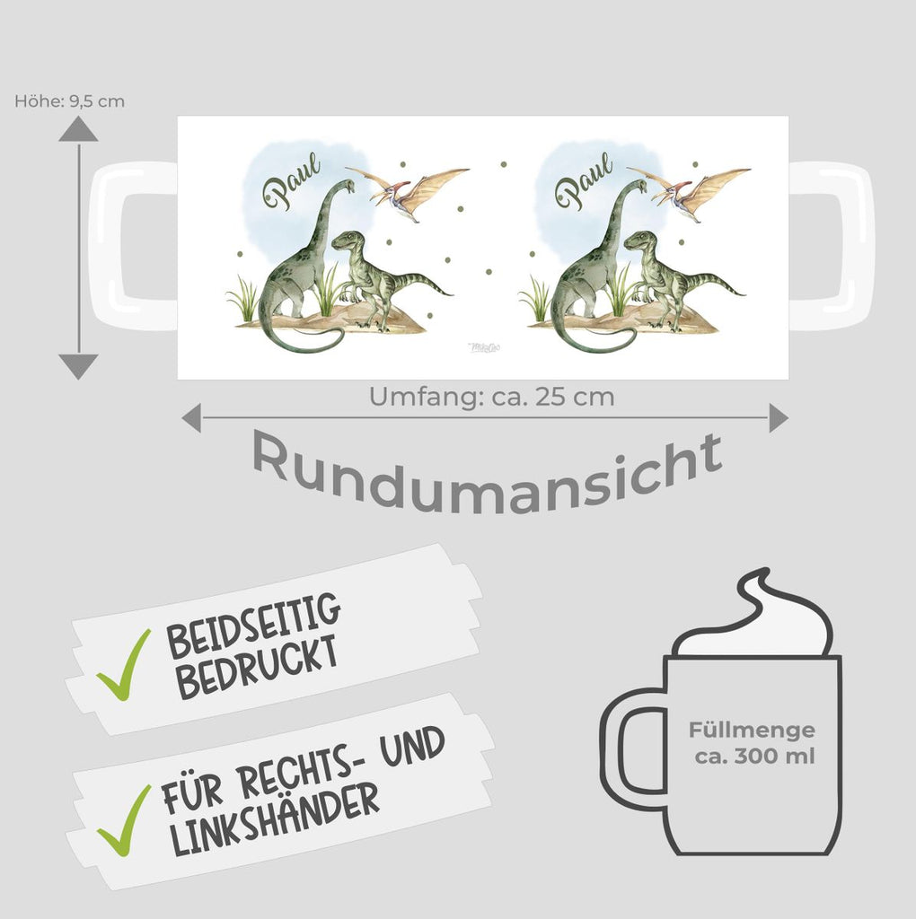 Keramik Tasse Dinosaurier mit Namen - von Mikalino