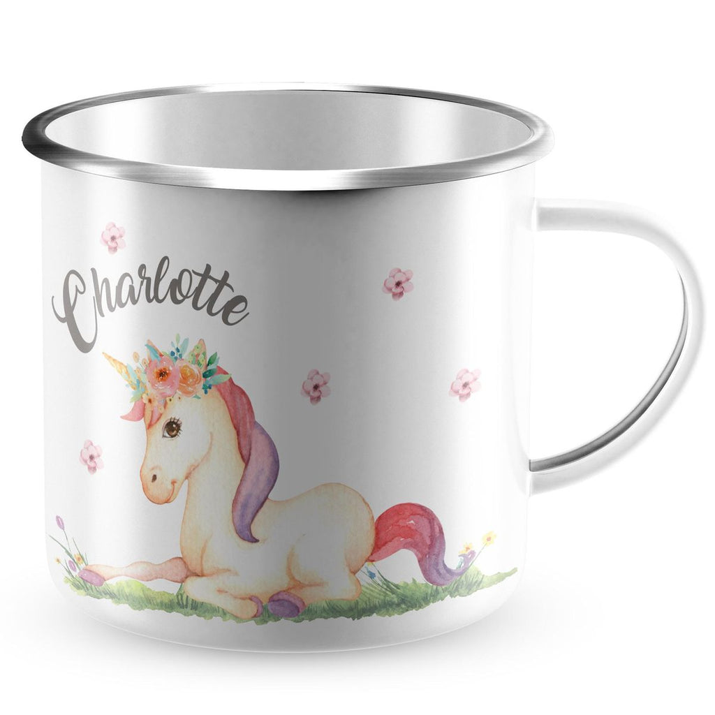 Emaille Tasse Einhorn liegend mit Namen - von Mikalino