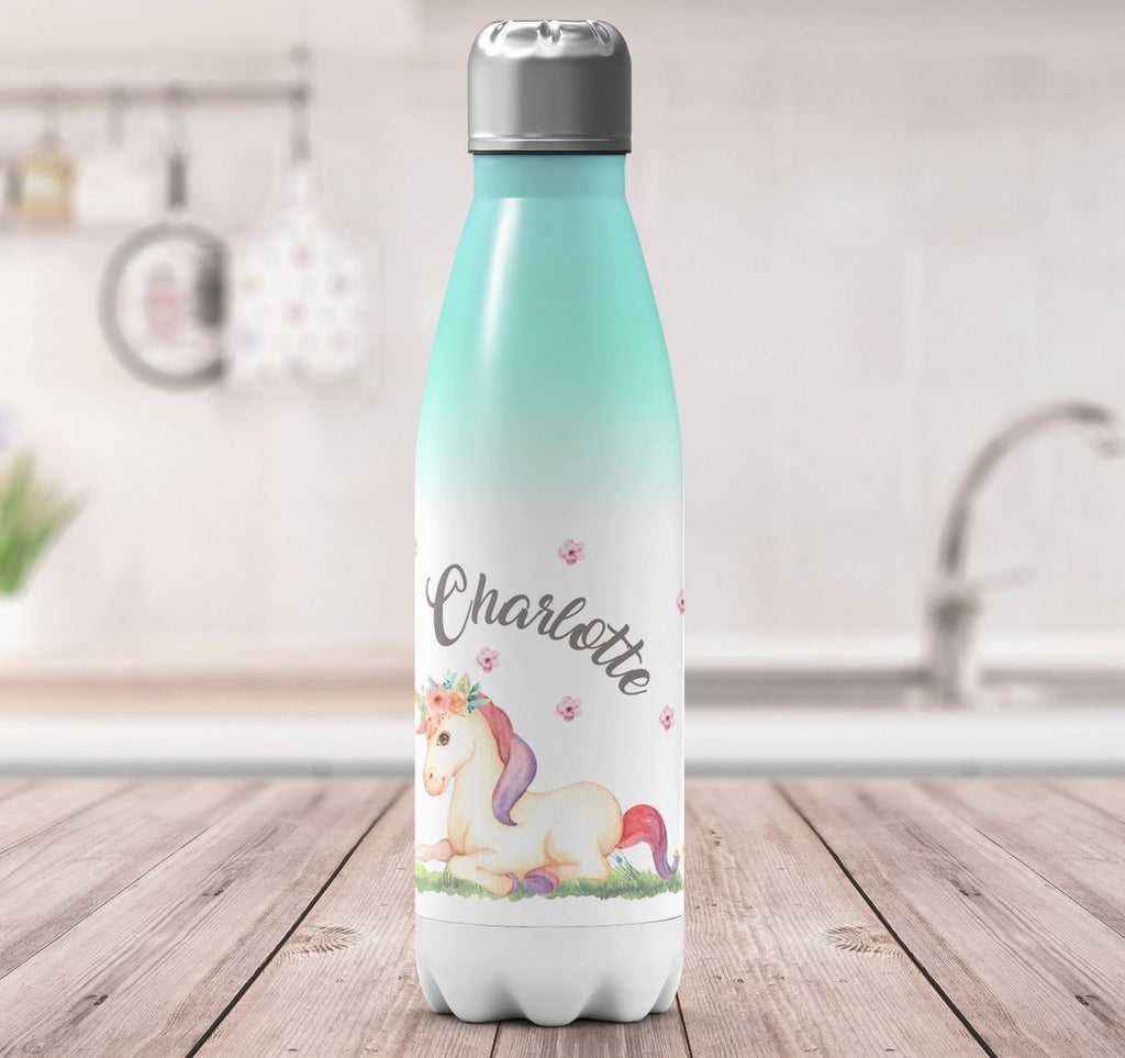 Thermo Trinkflasche Einhorn liegend mit Namen - von Mikalino