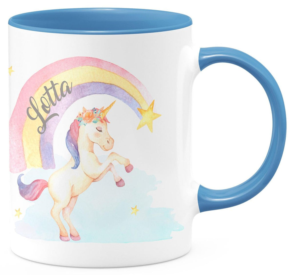 Keramik Tasse Einhorn Regenbogen mit Namen - von Mikalino