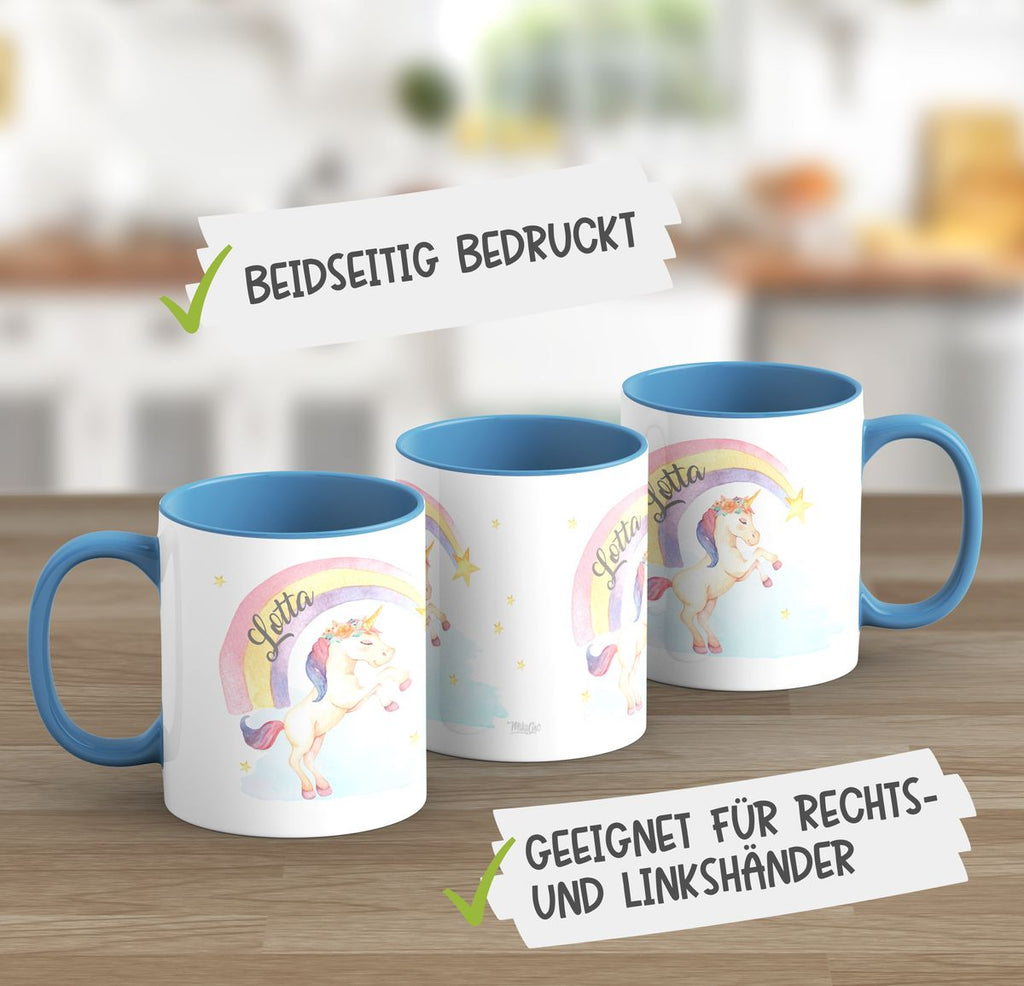 Keramik Tasse Einhorn Regenbogen mit Namen - von Mikalino