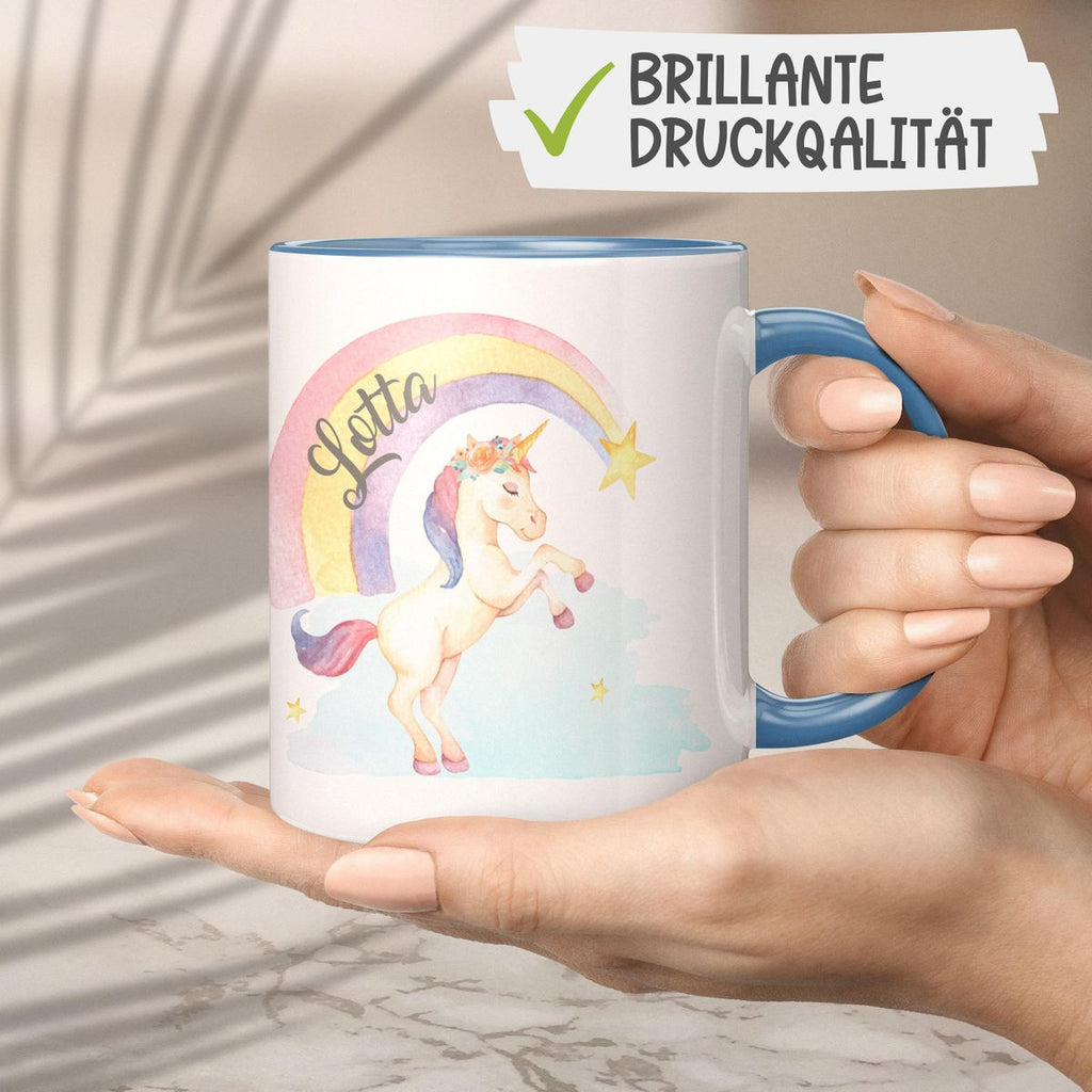 Keramik Tasse Einhorn Regenbogen mit Namen - von Mikalino