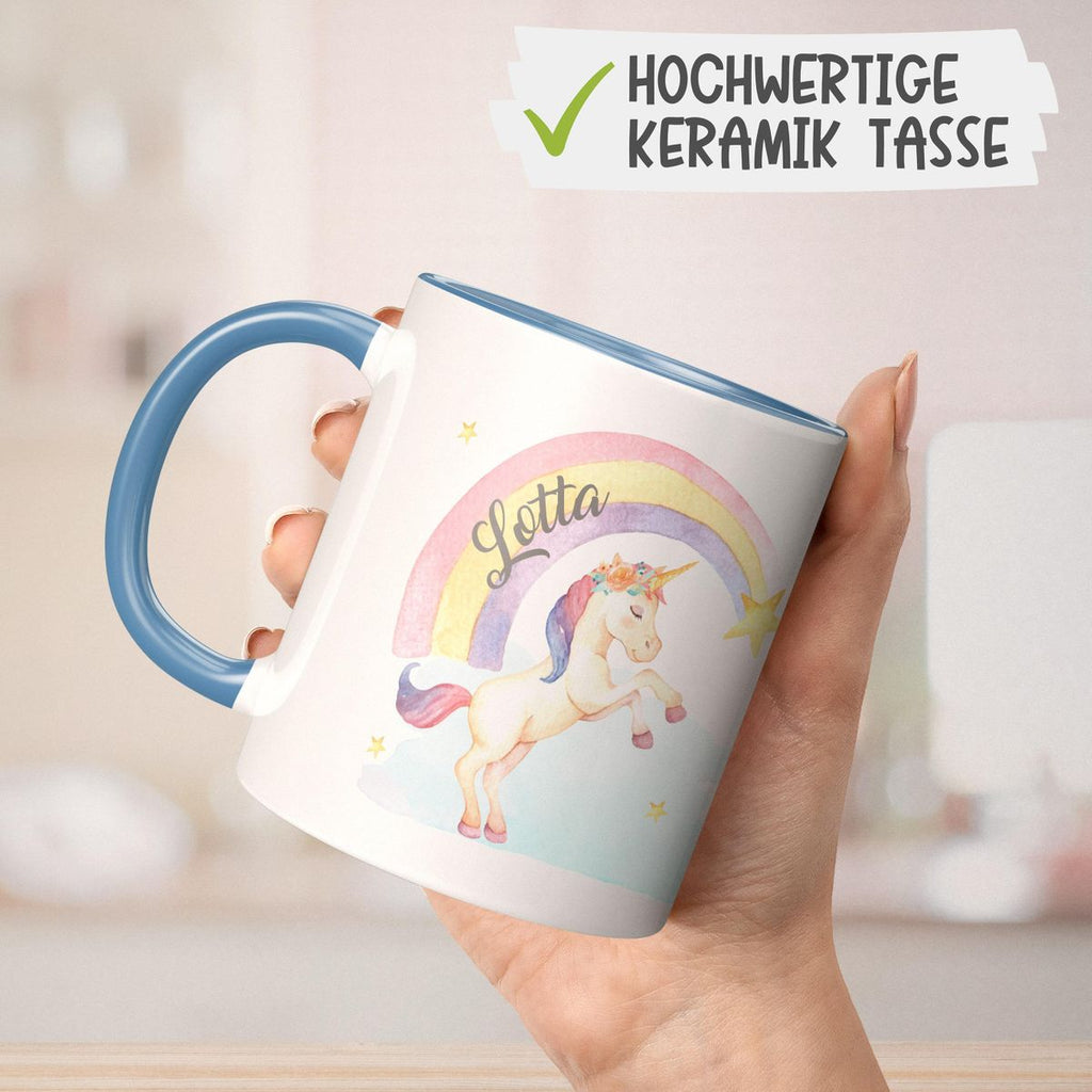 Keramik Tasse Einhorn Regenbogen mit Namen - von Mikalino